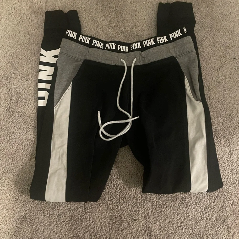 PINK Victoria's Secret Black and Gray Track Pants - Picture 2 of 5